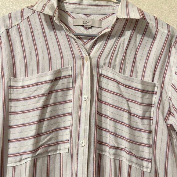 Loft striped womens button down blouse patriotic colors(SALE) - Picture 3 of 14